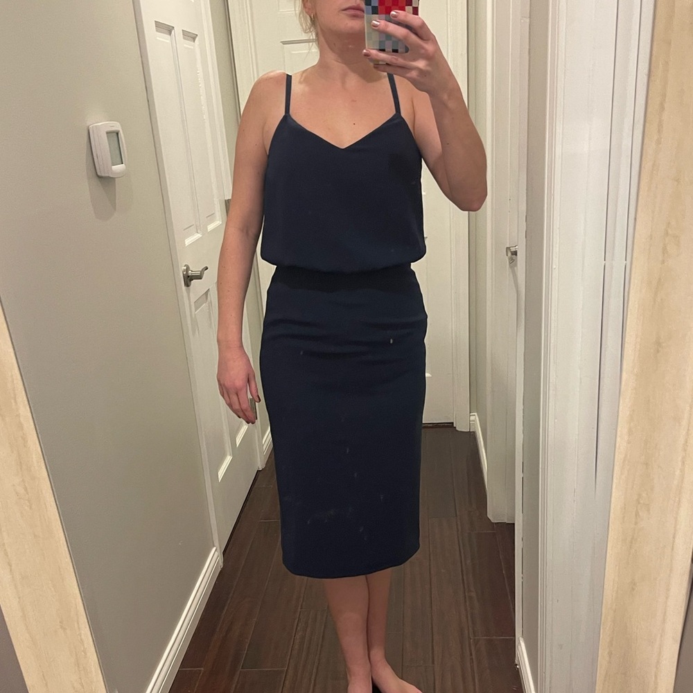 Dress The Population Elegant Navy Blue Midi Dress - Picture 3 of 6